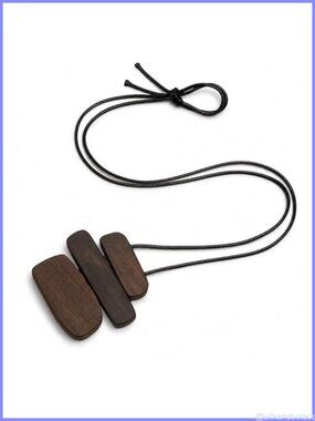 Geometric Wood Pendant Necklace Long Black Leather Cord Boho Minimalist